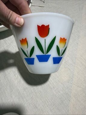 Fire king White milk glass Tulip mixing bowl grease jar
